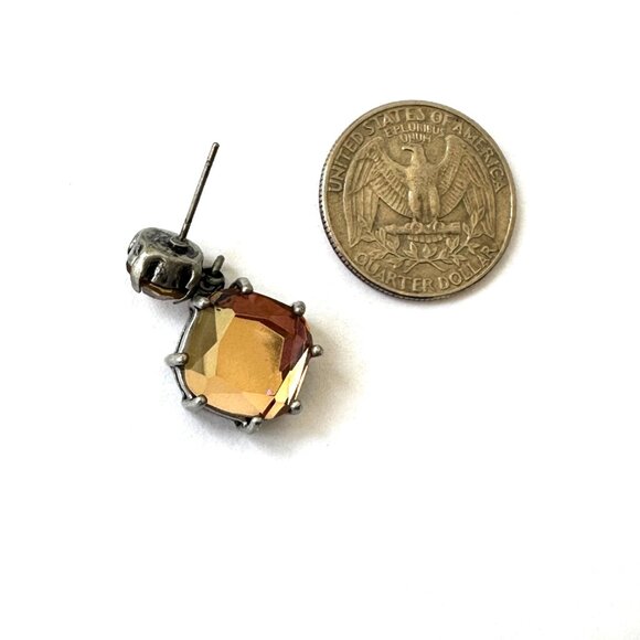Amber Crystal Drop Earrings With Silver-Tone Setting - Picture 2 of 2